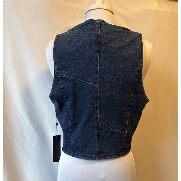 Emerson Lang NWT Women's XL Blue Denim Crop Vest Y2K Western Rodeo Cowgirl Boho - Picture 3 of 11